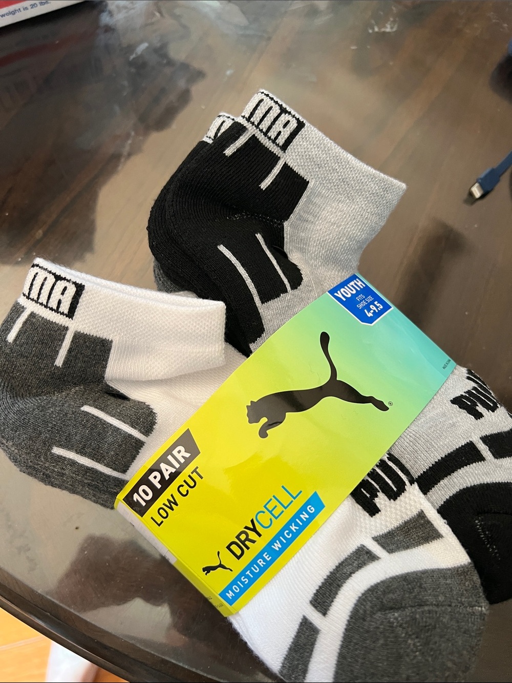 Puma Youth Low Cut Athletic Socks - White, Black, Gray (10-Pack)